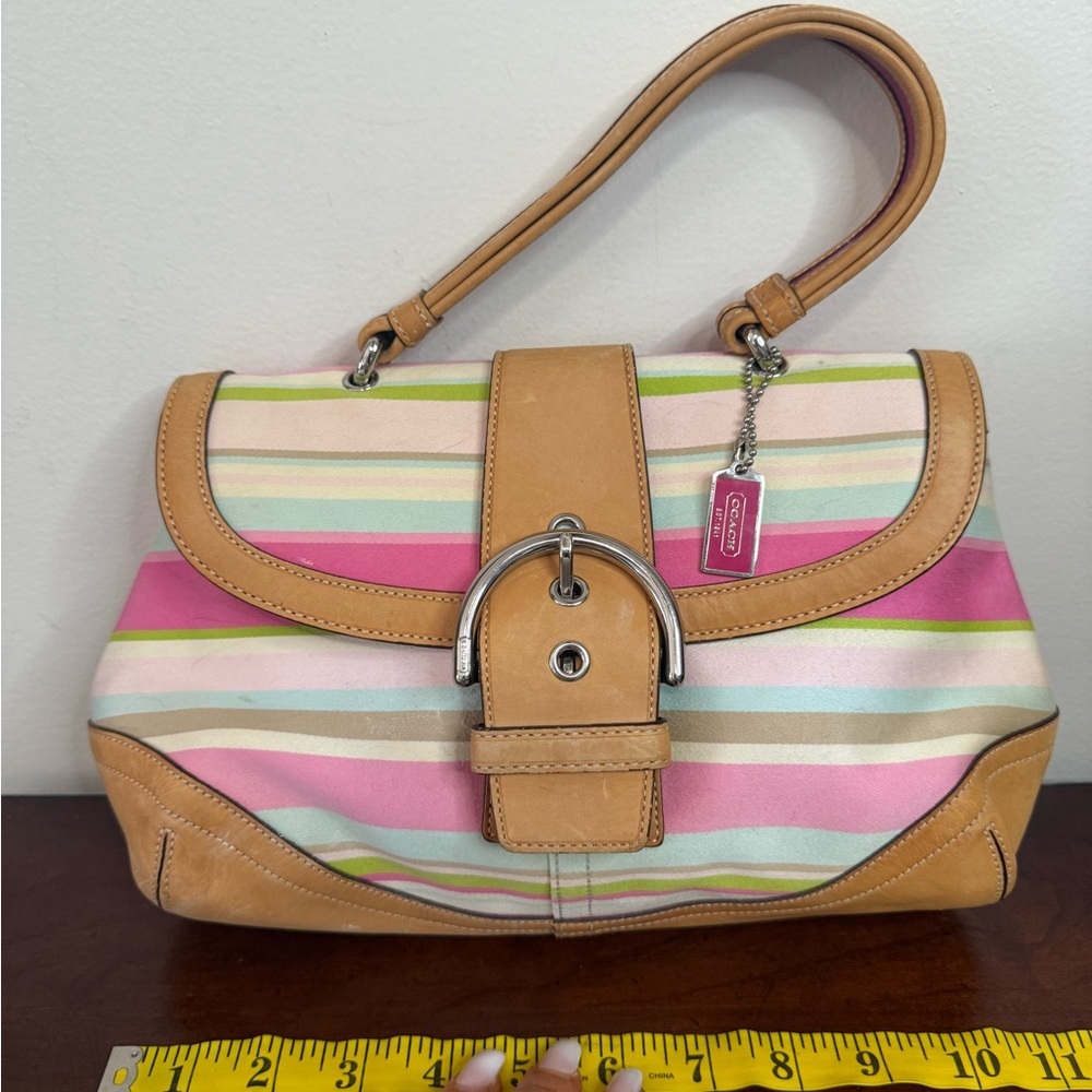 Coach Vintage Twill Soho Pink Multicolor Striped Top Handle Bag - Picture 2 of 13